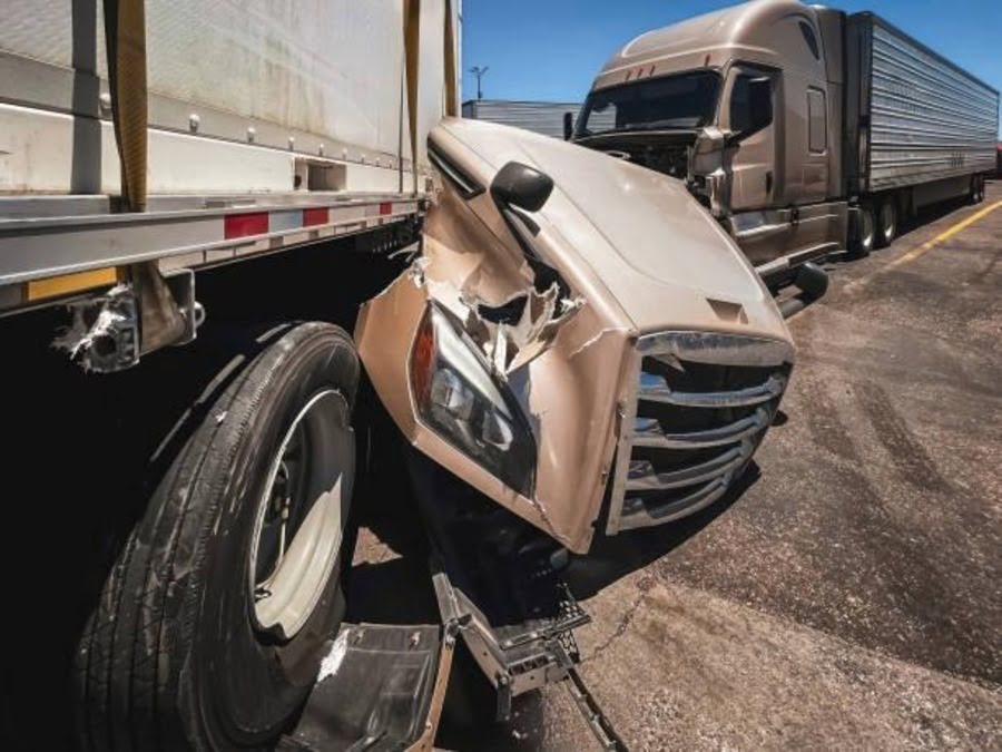 a delivery truck accident showing a damaged truck