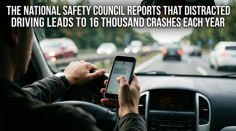 The National Safety Council Reports That Distracted Driving Leads to 16 Thousand Crashes Each Year